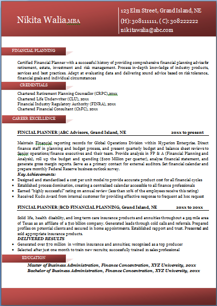Format for resume for finance professionals